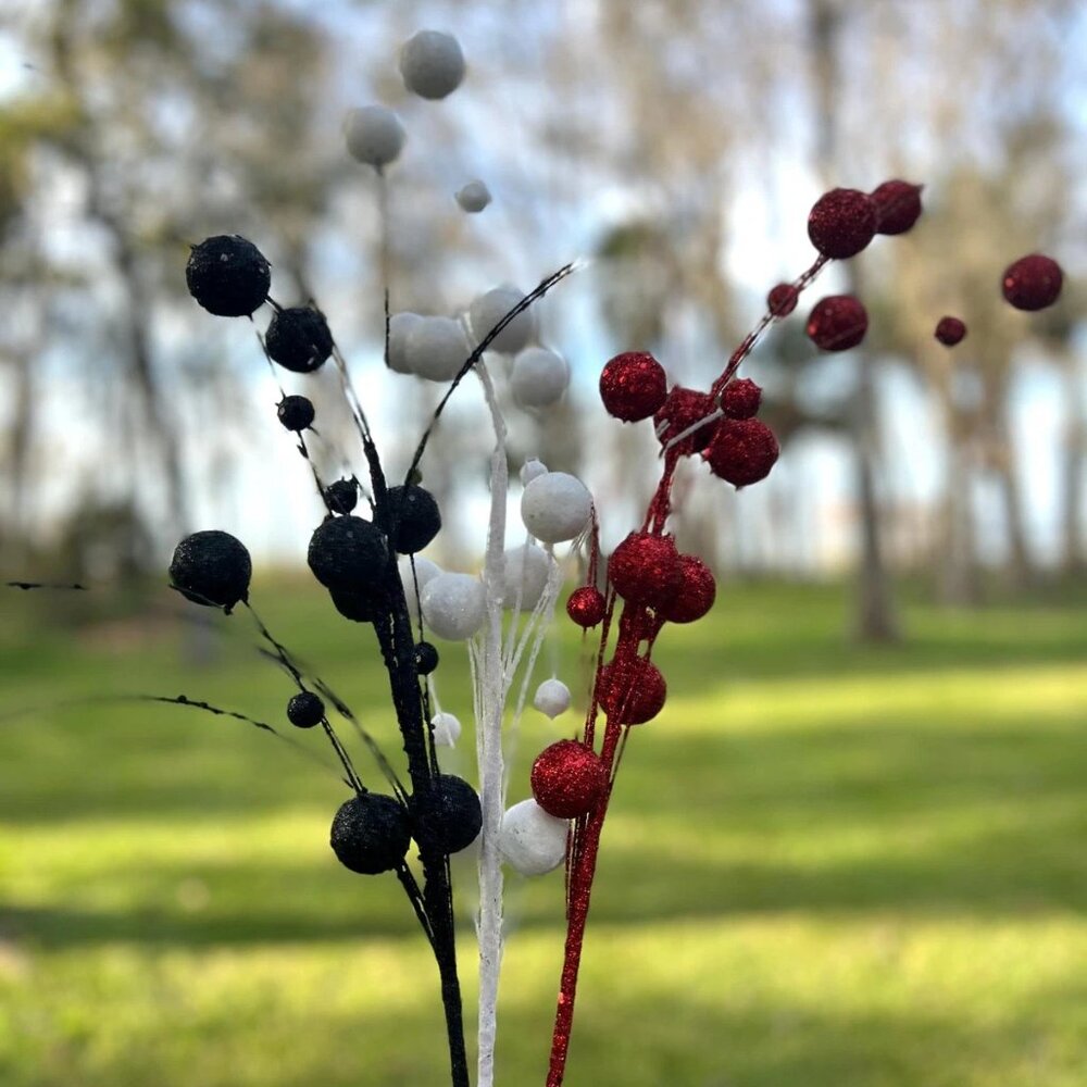 Mixed Size Glittered Ball Spray Stem Pick Christmas Tree Decor Craft Supplies